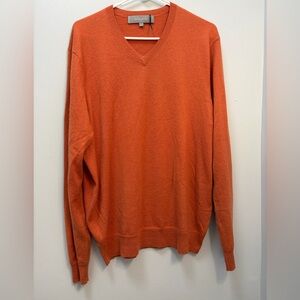 Neiman Marcus Men's V-Neck Sweater in Bold Orange